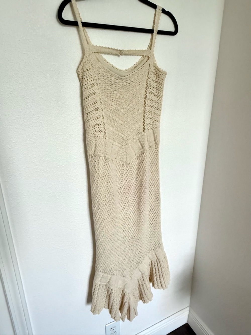 Moda International Crochet Knit Mermaid Hem Midi Dress S Boho Coastal - Picture 12 of 13